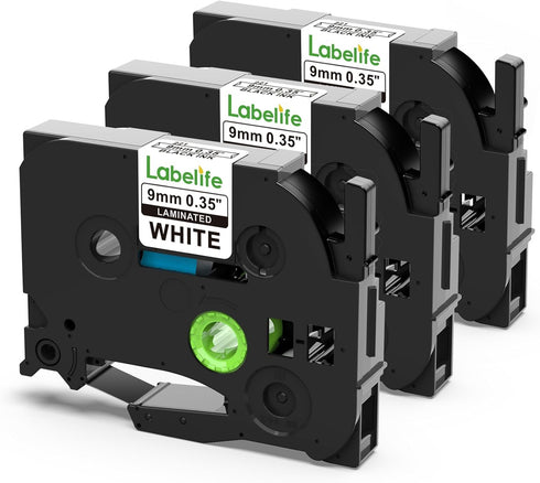 Labelife Replacement for Brother P Touch Label Tape 9mm TZe-221 TZe221 TZe TZ Tape 9mm 0.35 Laminated White Compatible with Brother PT-D210 PT-D22...