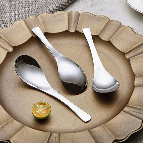 Kyraton Soup Spoons 4 Pieces, Stainless Steel Thick Heavy Weight Table Spoons, Asian Chinese Japanese Spoon Set for Cereal Ramen Dishwasher Safe...