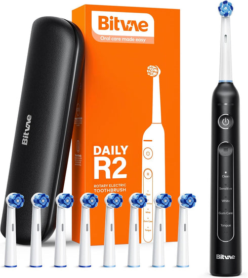 Bitvae R2 Rotating Electric Toothbrush for Adults with 8 Brush Heads, Travel Case, 5 Modes Rechargeable Power Toothbrush with Pressure Sensor, 3 H...