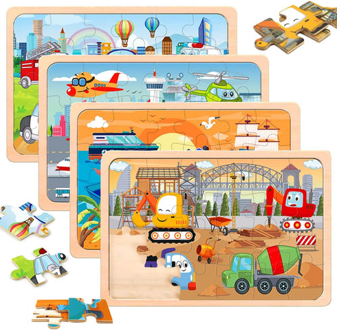 Puzzles for Kids Ages 4-6,24 Pieces Wooden Puzzles for Toddlers Ages 3-5 4-8 3 4 5 6 3-4 Year Olds.4 Pack Car Puzzle Set Children Jigsaw Puzzles f...