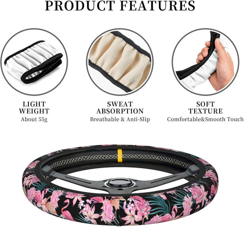 Tropical Flamingo Steering Wheel Cover Non-Slip Auto Steering Wheel Protector Car Accessories Universal Fit 15 Inches for Men Women...