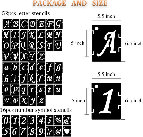 Alphabet Letter Stencils 5 inch, 68 Pcs Reusable Plastic Letter Number Symbol Stencil, Interlocking Template Kit for Painting on Wood, Wall, Fabri...