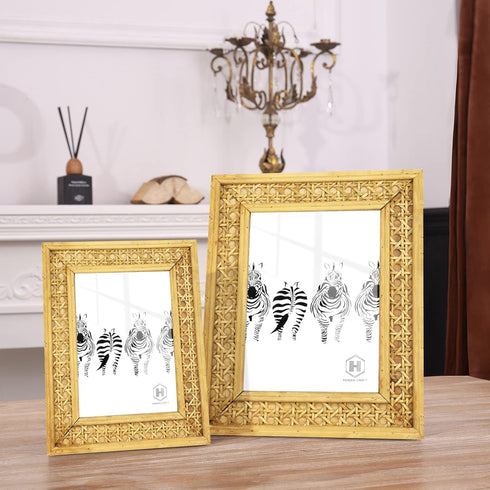 Rattan 4x6 picture Frame, Wicker Boho Rustic Photo Frame, Vintage Cany Stand Table Top Desk (4x6 inch)...