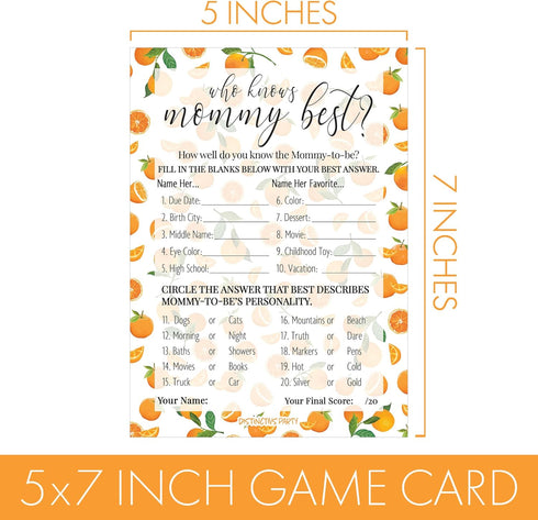DISTINCTIVS Orange Little Cutie Baby Shower Game, Who Knows Mommy Best Game Cards - 20 Count, Little Cutie Gender Reveal Games...