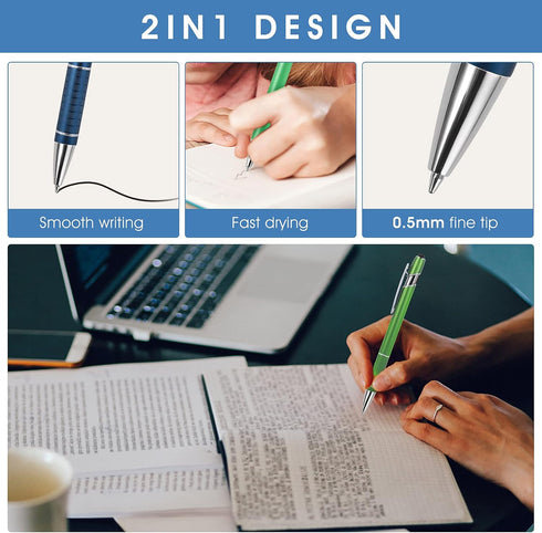5 Pieces Ballpoint Pen with Stylus Tip, 2 in 1 Stylus Pens Stylish Pen, 0.5 mm Black Ink Retractable Ballpoint Pen, Metal Stylus Pen for Touch Scr...