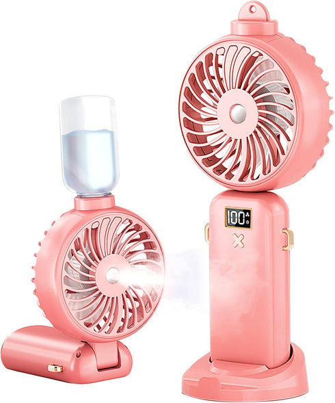 Handheld Fan Portable Misting Fan, Rechargeable Personal Mister Fan with 5 Speeds 3000mAh Battery Operated Fan with Mist, LED Display, 90° Foldabl...