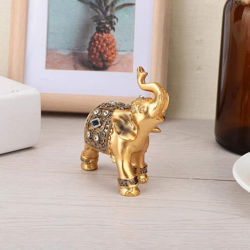 Elephant Statue, Feng Shui Lucky Elephant Figurine, Golden Elegant Sculpture, Small Resin Home Decoration, Wealth Figurine...