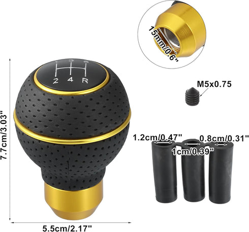 uxcell 1 Set 5 Speed Car Gear Shift Knob Black Faux Leather with Yellow Thread with Accessories Black Yellow...