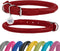 Rolled Leather Dog Collar Soft Round Collars, ID Tag for Small Medium Large Dogs Rose Green (16-20 inch, Imperial Red)...
