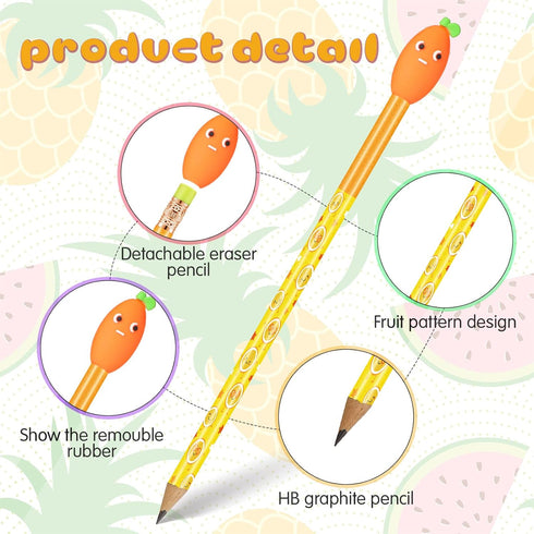 Leinuosen 30 Pieces Scented Pencils Fun Pencil with 12 Eraser Cartoon Pencil Toppers Fruit Pencil Toppers with Pencil Toppers Lovely Wood Pencil w...