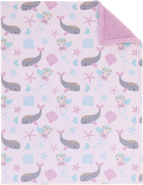 NOJO Sugar Reef Mermaid Pink, Aqua, Gray Super Soft Sherpa Baby Blanket...