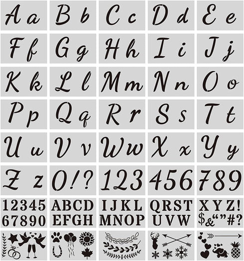 40 Pieces Letter Painting Stencils Reusable Cursive Letter Number Stencils Calligraphy Alphabet Stencil Template Kit Letter Stencils for Painting ...