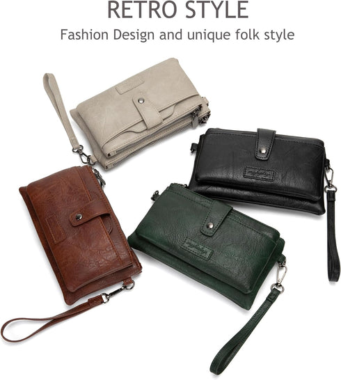 myfriday Womens Vintage Vegan Leather Wristlet Clutch Purse with Zip Around 2 Strap & Detchable Card Holder...