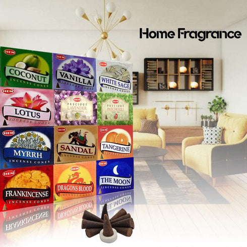 HEM Assorted Incense Cones – Pack of 12 Scents (10 Cones Each, 120 Total) – Natural Aromatherapy Fragrance for Meditation, Relaxation, Yoga, and H...