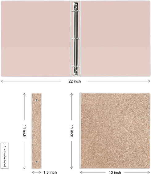 3 Ring Binders 1 Inch Sparkly Binder 1 Inch to Hold 300 Sheets, Fashion Binder Back to School Supplies, Rose Gold...