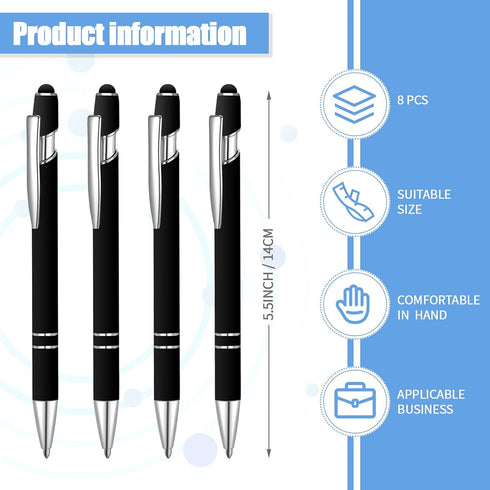 8 Pieces Ballpoint Pen with Stylus Tip Black Ink 2 in 1 Stylus Metal 1.0 mm Medium Point Smooth Pen Rainbow Colorful Rubberized Ballpoint Pen for ...