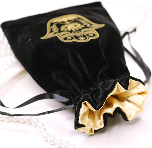 ARTSY CRAFTS 6x9" Hamsa Hand Velvet Jewelry Pouch Gift Bags, Fatima Hand Evil Eye Velvet Drawstring Oracle Tarot Card Rune bags Dice Bag (Smoky Bl...