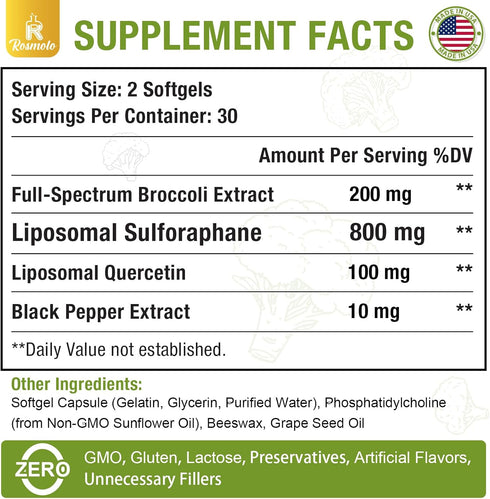800 MG Liposomal Sulforaphane, Powerful Dual-Delivery for Maximum Absorption & Potency, Full-Spectrum Broccoli Extract, Antioxidant & Liver Supple...