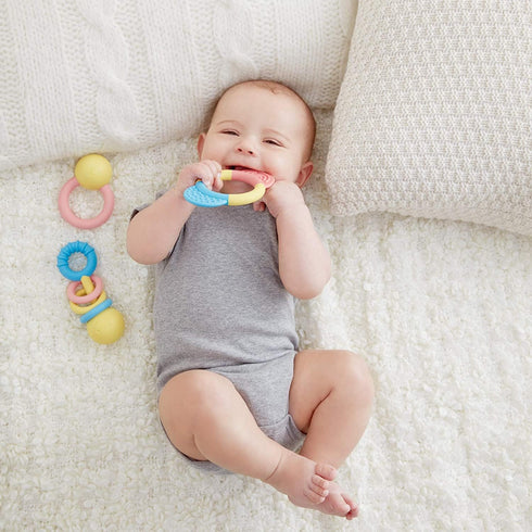 Hape Rattle & Teether Collection | 3-Piece Rattle & Teething Set for Babies, Soft Colors...