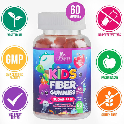 Kids Fiber Gummy Bears Supplement - Sugar Free Daily Prebiotic Fiber for Kids, Supports Regularity, Digestive Health & Immune Support - Nature's P...