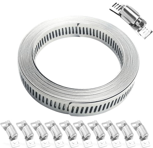 Hose Clamps10FT Metal Strapping+10 Fasteners DIY Cut-To-Fit 304 Stainless Steel Band Clamps Adjustable Large Worm Gear Hose Clamps Assortment Kit ...