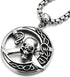 COOLSTEELANDBEYOND Stainless Steel Large Circle Pirate Skull Pendant Necklace for Men, 30 in Chain, Gothic Tribal...