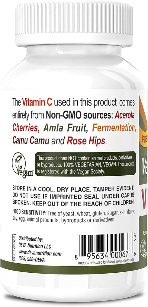 DEVA Vegan Vitamins - Vegan Food Based Premium Vitamin C - Multisource - Non-GMO - 90 Tablets...