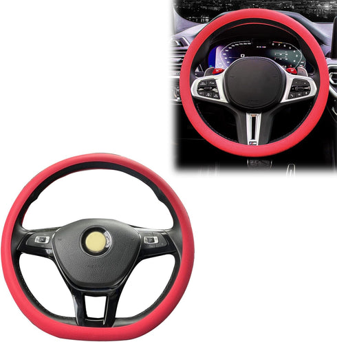 1 PC D Shape Steering Wheel Cover, All Seasons Universal Silicone Car Steering Wheel Protector, Stylish Non-Slip Fit for 15 Inch Flat Bottom Steer...