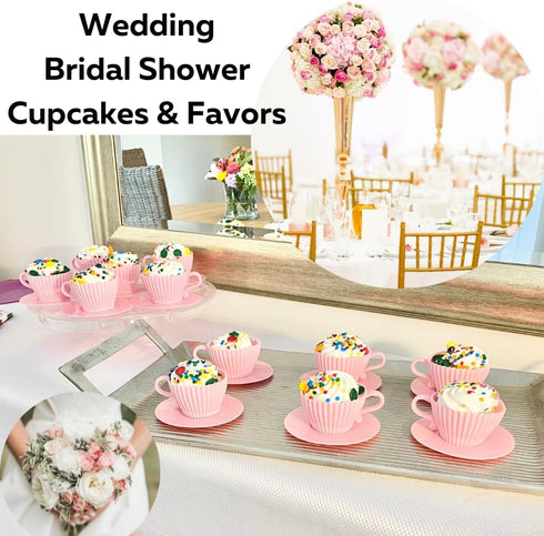 Evelots Baking Cupcake Molds - Silicone Teacup Set - 12 Pc Set - Oven-Safe - Nonstick - Muffin Cups for Bridal/Baby Shower, Birthday/Tea Party - 6...