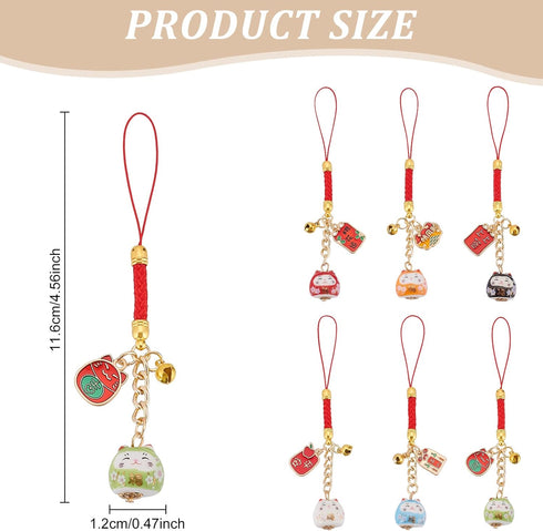 6PCS Lucky Cat Beckoning Cat Keychains Pendant Japanese Maneki Neko Cat Charm Mascot Pendants Fortune Pendants Wealth Health Fortune Evil Avoiding...