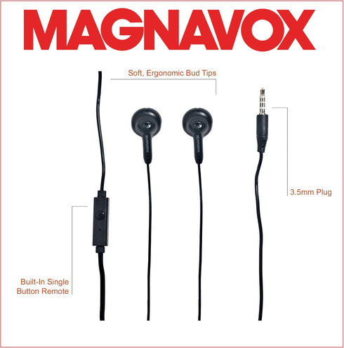 Magnavox MHP4820M-BK Gummy Earbuds with Microphone in Black | Available in Pink, Purple, White, Black, & Blue | Earbuds Gummy | Extra Value Comfor...