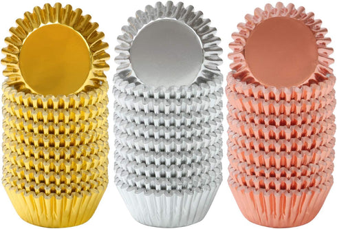 Elcoho 600 Pieces 1.25 Inch Mini Foil Metallic Cupcake Liners Muffin Paper Cases Baking Cups, Gold, Silver and Rose Gold...