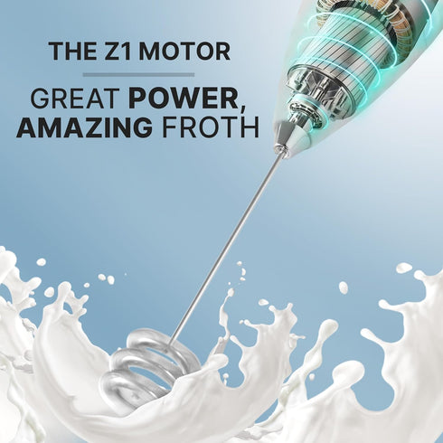 Zulay Kitchen Tornado Whisk Milk Frother Handheld - Coffee Frother Wand With Stand - Triple Whisk Hand Held Drink Mixer - Electric Stirrer Frothin...