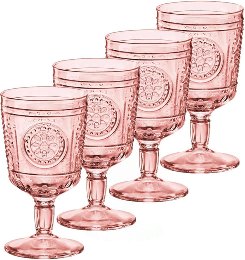 Bormioli Rocco Romantic Set Of 4 Stemware Glasses, 10.75 Oz. Colored Crystal Glass, Cotton Candy Pink, Made In Italy....