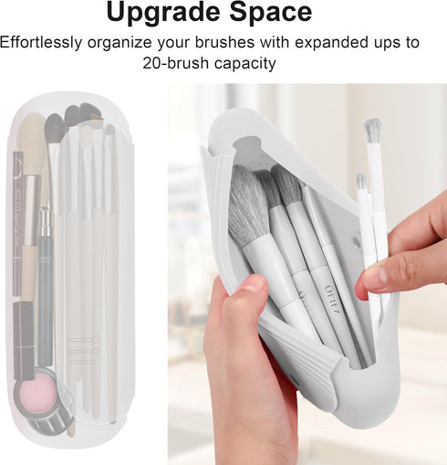 Travel Makeup Brush Holder,Silicon Portable Cosmetic Face Brushes Holder with Built-in Brush Cleaner,Upgrade Travel Essentials Makeup Brush Case,M...