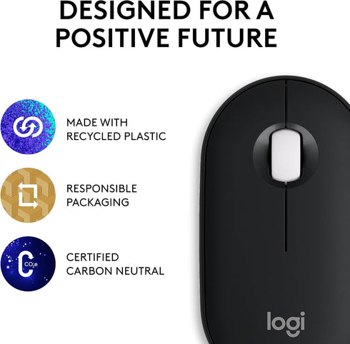 Logitech Pebble Mouse 2 M350s Slim Bluetooth Wireless Mouse, Portable, Lightweight, Customizable Button, Quiet Clicks, Easy-Switch for Windows, ma...