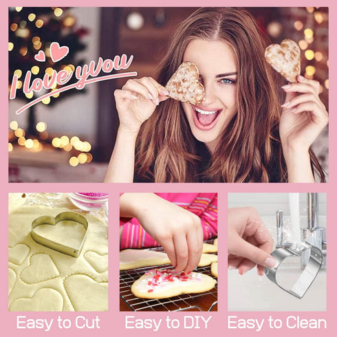 KAISHANE Love Heart Cookie Cutter Set - 5 Pieces Stainless Steel Heart Shaped Cookie Cutter Biscuit Pastry Cutter...