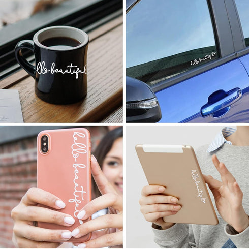 Hello Beautiful Rearview Mirror Decal Self Adhesive Vinyl Car Window Stickers White Decoration Accessories Gifts for Women Teen Girls...