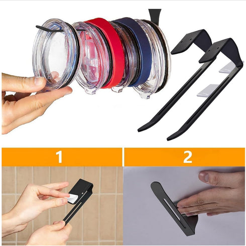 2Pcs tumbler Lid Organizer,self-adhesive Wall Mount Cup Lid Holder ?Aluminum Portable space-saving For Kitchen Cup Cabinets Utensils Storage Widge...