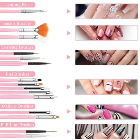 15pcs Nail Paint Brushes Set, Nail Art Brushes for Gel Polish with Rhinestone Picker, Nail Detailing Brush Makeup Brushes Set for Cleaning Fingern...