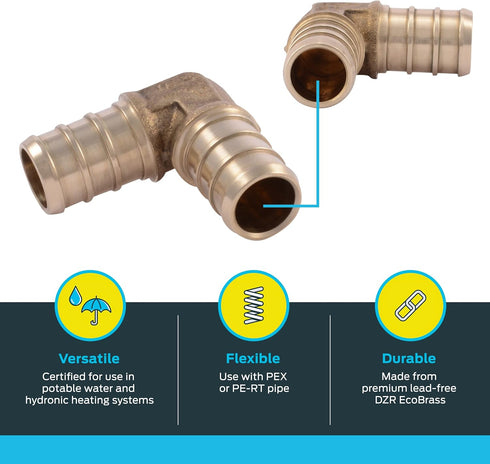 SharkBite 1 Inch Crimp 90 Degree Elbow, Brass Plumbing Fitting, PEX Pipe, PE-RT, UC260LFA...