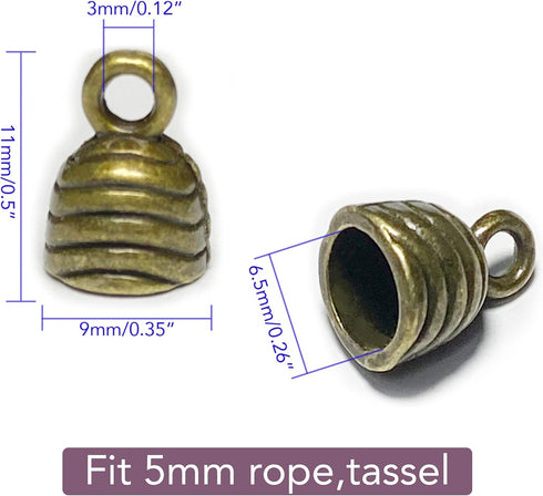 Bronze Round Tassel End Caps 50 pcs Barrel End Caps Flat Leather Cord End Caps Bracelet Making Supplies Leather Bracelet Making Kit Silver Cord En...