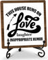 Home Decor Wood Sign, This House Runs On Love Laughter Wood Sign, 5x5IN Wooden Sign Comes With Iron Stand, Perfect For Home Kitchen Tabletop Desk ...
