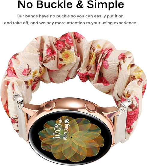 Miimall 20mm Scrunchie Band for Samsung Galaxy Watch FE 40mm, Lightweight Breathable Elastic Strap for Galaxy Watch 7/6/5/4 40mm 44mm, Classy Gala...