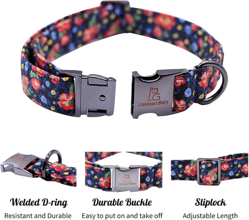 Lionheart glory Floral Print Dog Collar Adjustable Soft Dog Collar Girl or Boy Pet Collars for X-Small Dogs Blue Collars Spring Dogs Collar...
