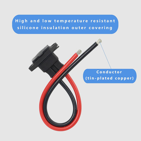 GELRHONR IEC 320 C14 Male 3 Pins Mount 10AWG AC Inline Plug Power Cord Panel Mount and 2 Open Wiring Stripped for Car/Home Appliances/PC - Black/R...