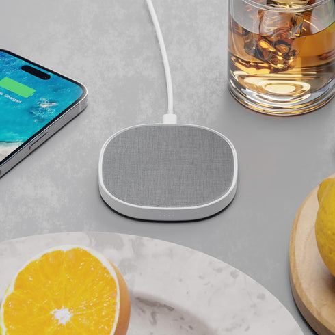 Novo Wireless Charger Pad | 15 Watt Fast Charger | Linen Style Gray Fabric | for iPhone 15/14/13/12/11 Series/Samsung S23, AirPods & More...