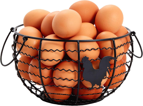 Juvale Wire Egg Basket Countertop Organizer - 8.2 x 8.2 x 4.9 in Black Iron - Rustic Farmhouse Style Countertop Egg Holder - Iron Construction...