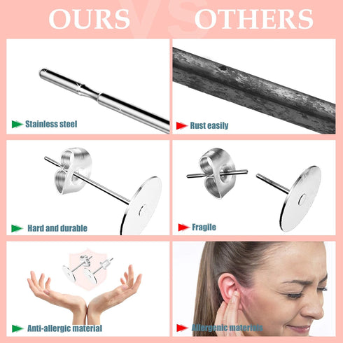 VERACT Earring Posts and Backs, 2000Pcs Hypoallergenic Earring Studs for Jewelry Making Kit and Butterfly Earring Backs and Rubber Earring Backs w...