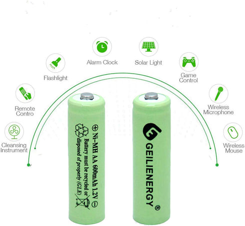 AA 600mAh 1.2V NiMH Rechargeable Batteries for Solar Light,Solar Lamp,Garden Lights Green(12 PCS)...